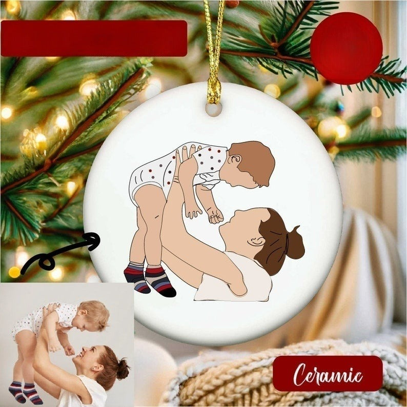 Custom Photo Ceramic Ornament, Custom Portrait Ceramic Ornament, Personalized Cartoon Ornament, Family Matching Ornament, Custom Photo Gift