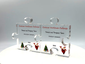 Puzzle Trophy, Stackable Award, Education Trophy, Math Gift, Graduation, Patent Award - Acrylic with Color Prints - Free Customization