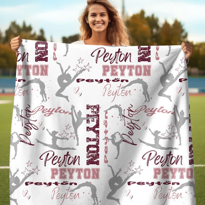 Personalized Gymnastics Blanket, Custom Girl Name Collage with Gymnastics Pattern, Personalized Gift for Gymnasts, Make Your Gift Personal