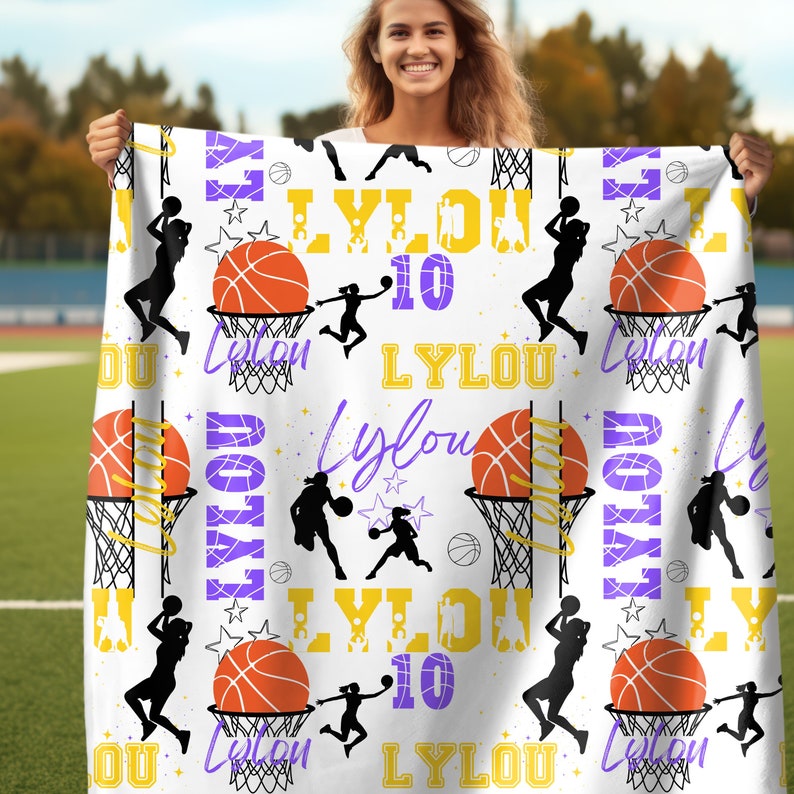 Basketball Girl Personalized Blanket, Custom Name Basketball Throw, Gift For Basketball Player, Sports Team Gift, Senior Night Gift