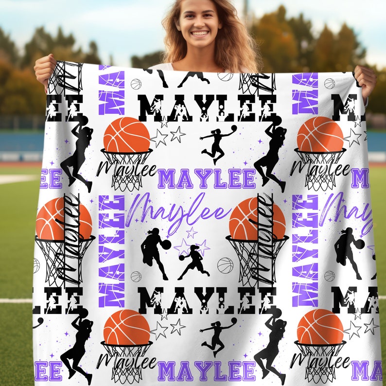 Basketball Girl Personalized Blanket, Custom Name Basketball Throw, Gift For Basketball Player, Sports Team Gift, Senior Night Gift
