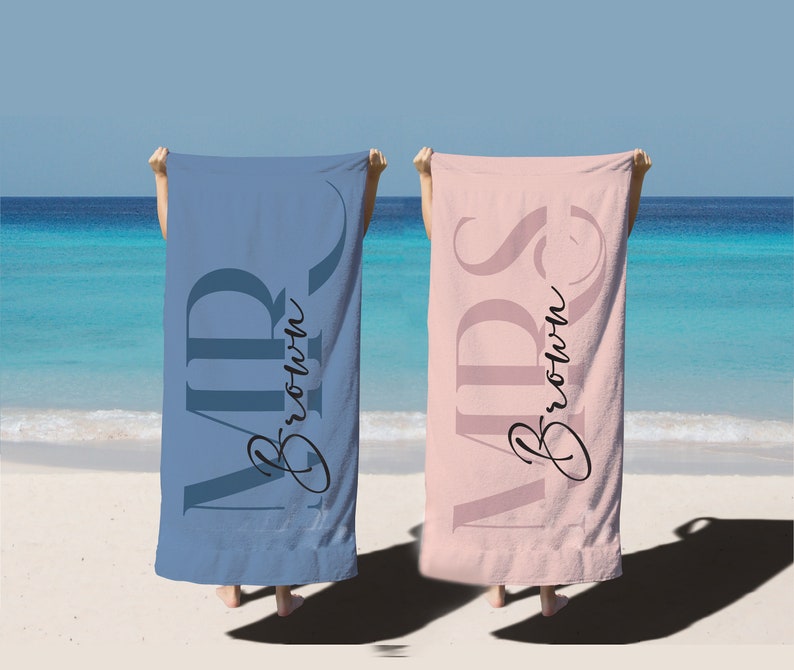 Custom Couple Towel,Personalized Mr. and Mrs. Beach Towel, His and Hers Newlywed Gift, Just Married Bride Gift, Wedding Gift,Honeymoon Gift