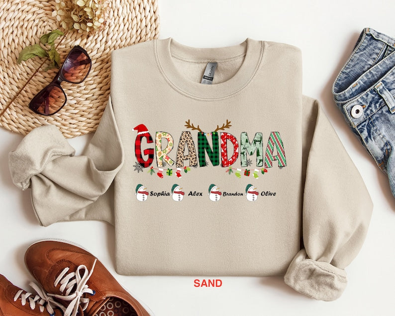 Grandma Sweatshirt, Custom Grandkids Name Shirt, Christmas Grandma Shirt, Christmas Shirt, Christmas Sweatshirt, Christmas Gift For Grandma