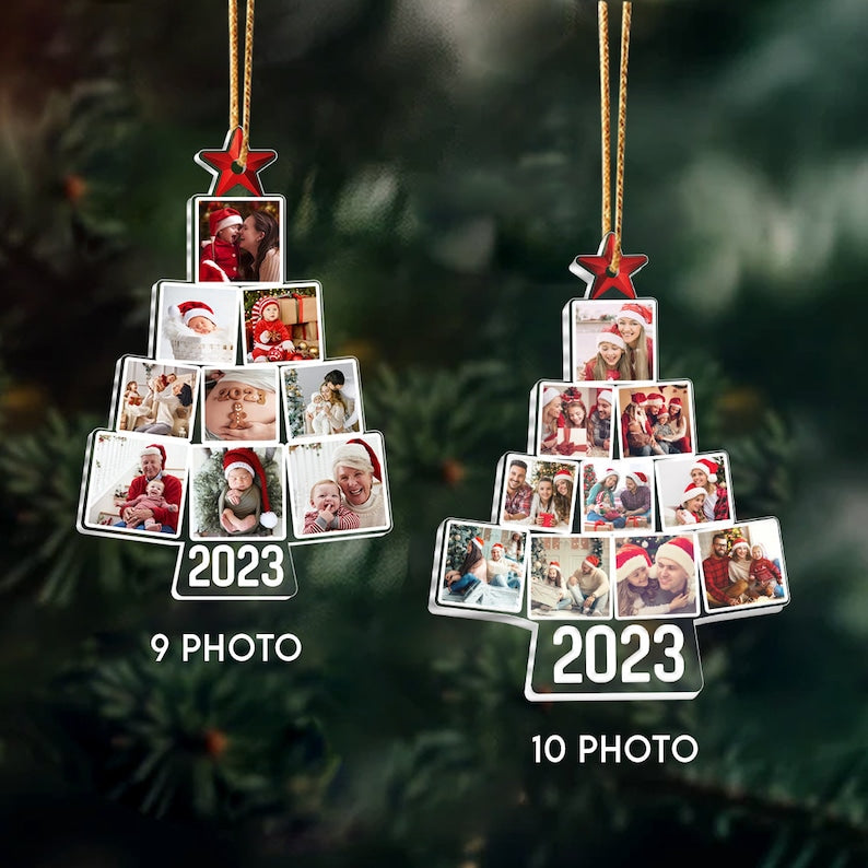 Photo Family Tree Christmas, Customized Acrylic Photo Ornament, Personalized Family Ornaments, 1st Christmas Together, Christmas Tree