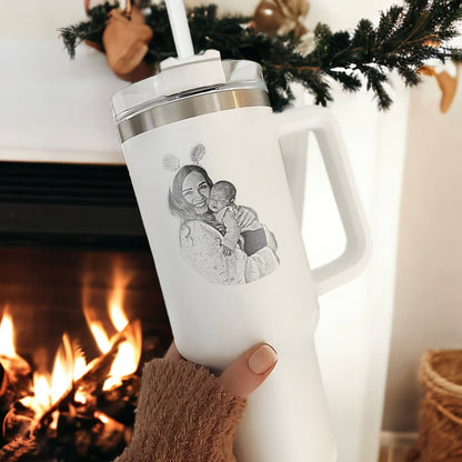 Custom Family Photo Christmas Gifts, Engraved Your Favorite Photo on 40oz Tumbler, Unique Gifts for Her, Gifts for Mom