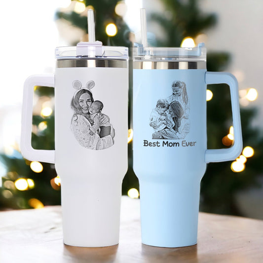 Custom Family Photo Christmas Gifts, Engraved Your Favorite Photo on 40oz Tumbler, Unique Gifts for Her, Gifts for Mom