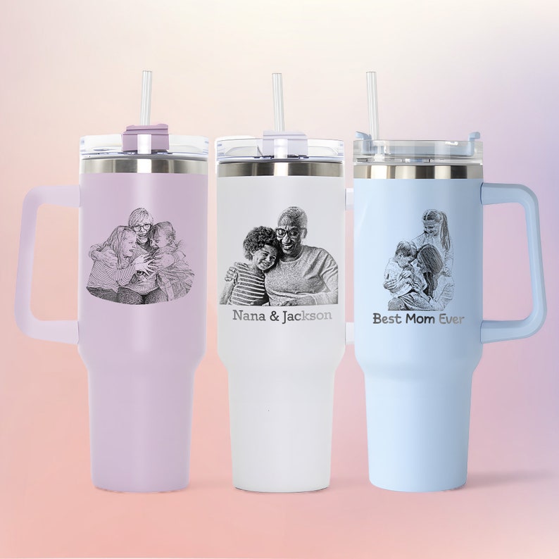 Custom Family Photo Christmas Gifts, Engraved Your Favorite Photo on 40oz Tumbler, Unique Gifts for Her, Gifts for Mom