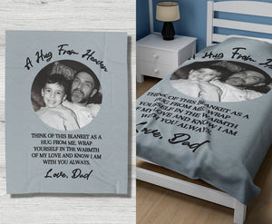 Personalized Memorial Blanket Mom, In Memory Of Photo, Blanket Gift For Loss Of Dad, Sympathy Blankets, Hugs From Heaven Blanket, Xmas Gift