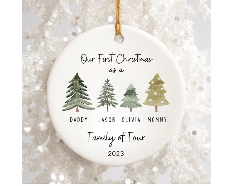 Family of Four ,Three Ornament, Family of 4 Ornament Personalized, Family of Four Christmas Ornament, Personalized Baby's First Christmas Ornament