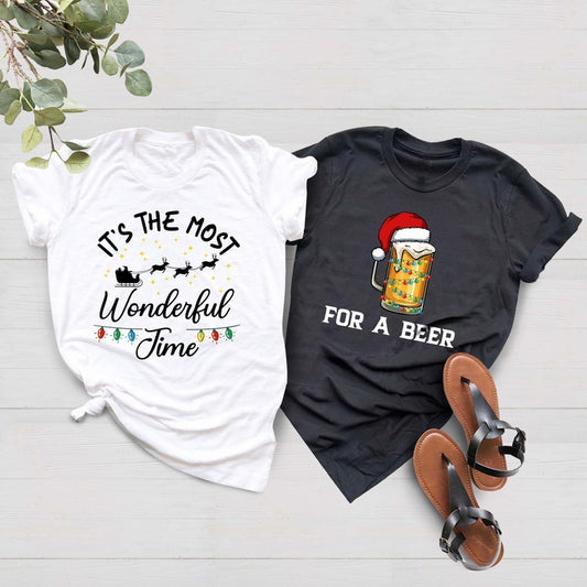 Christmas Couples Shirts, It's the Most Wonderful Time For a Beer Tee, Couples Holiday Tee, Matching Christmas Shirts, Couple Christmas Tees
