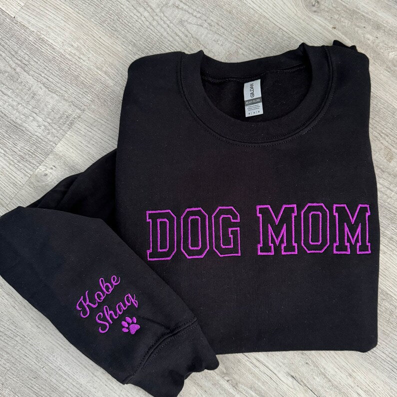 Custom Embroidered Cat Mom crewneck sweatshirt Gift for Mom Cat Mom Pullover cat mom gift names on sleeve cat mama sweatshirt cat lover