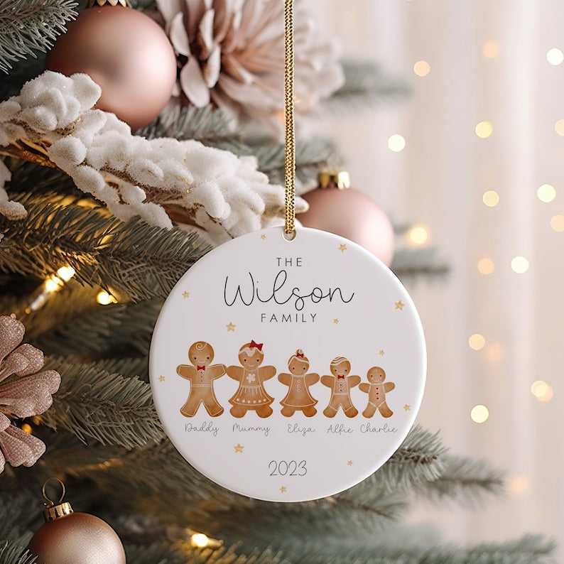 Personalised Gingerbread Family Christmas Ceramic Bauble, Family Christmas Ornament, Christmas Tree Decor, Keepsake Ornament 2025