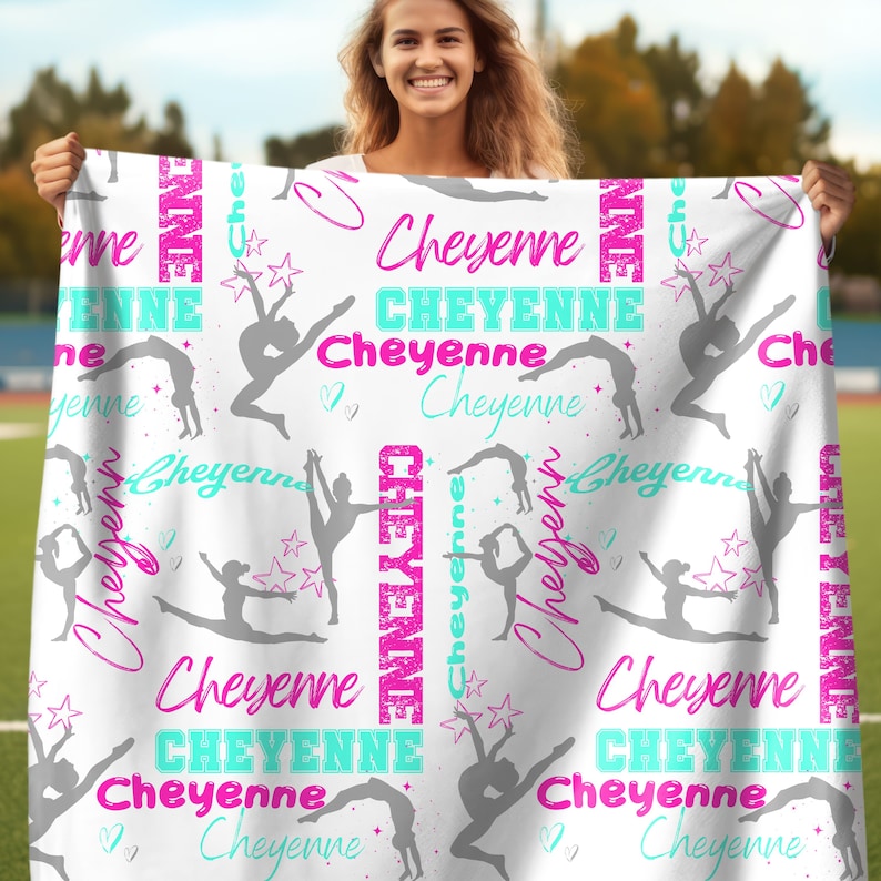 Personalized Gymnastics Blanket, Custom Girl Name Collage with Gymnastics Pattern, Personalized Gift for Gymnasts, Make Your Gift Personal