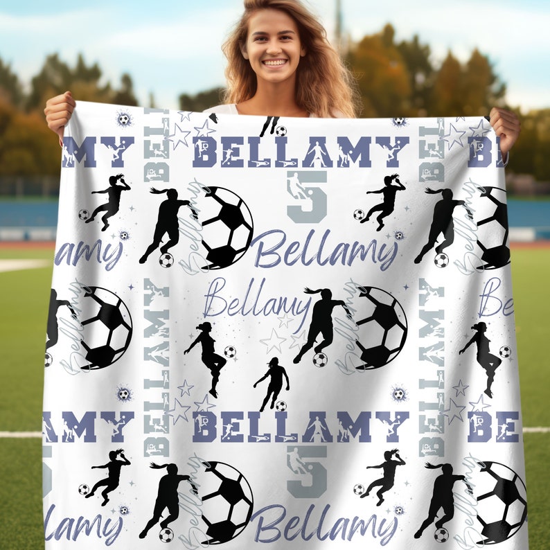Custom Name Soccer Blanket, Personalized Soccer Girl, Gift for Soccer Lover, Blanket For Soccer Player, Gift for Senior Night