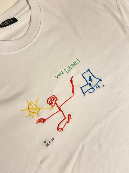 Personalized kids drawing artwork shirt - Embroidered custom photo shirt - Handmade shirt