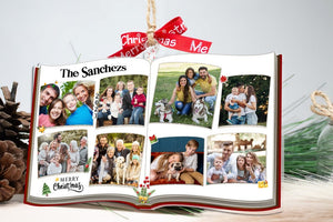 Photo Book Shaped Ornament, Personalized Custom Photo Print, Perfect Gift for Loved Ones, Customizable Gifts for Christmas Tree, Family Name