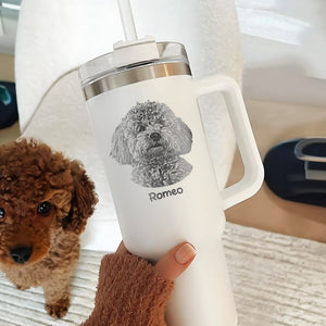 Custom Dog Photo Tumbler, Personalized Christmas Gifts for Dog Mom, Engrave Your Photo on 40oz Tumbler With Handle