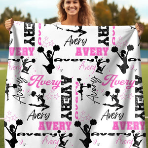 Cheerleader Personalized Blanket, Custom Girl Name Collage with Cheerleader Pattern, Personalized Gift for Cheerleader, Custom Cheer Team