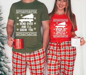 Bend Over and I'll Show You Christmas Couple Matching Shirt Funny Christmas Couples T-Shirt Holiday Couples Shirt Christmas Vacation Shirt