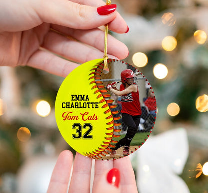 Personalized Softball Photo Ornament, Christmas Softball Ornaments, Gift for Softball Player, Softball Ornament for Kids