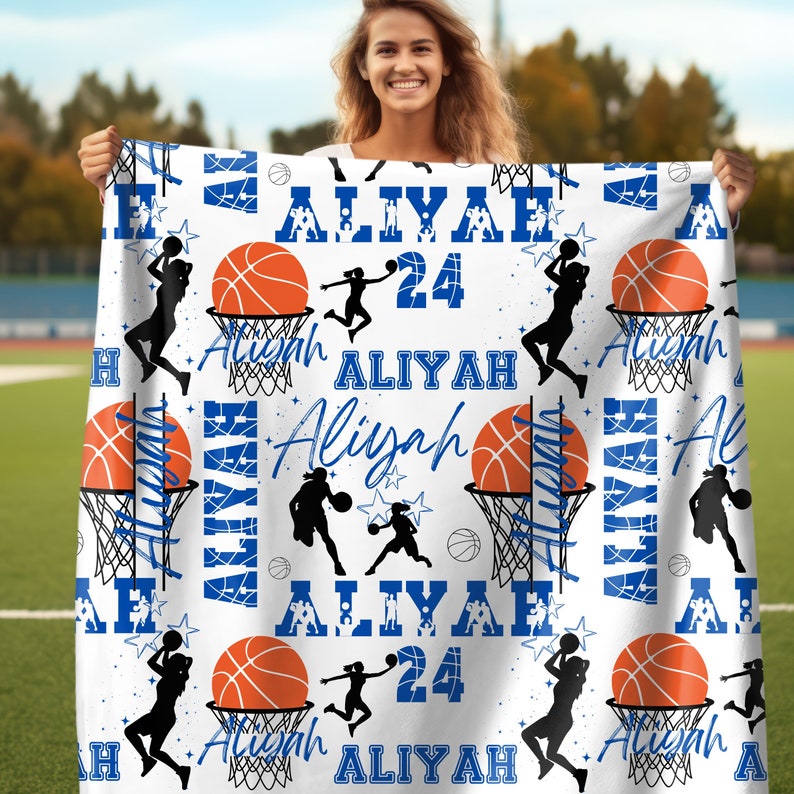Basketball Girl Personalized Blanket, Custom Name Basketball Throw, Gift For Basketball Player, Sports Team Gift, Senior Night Gift
