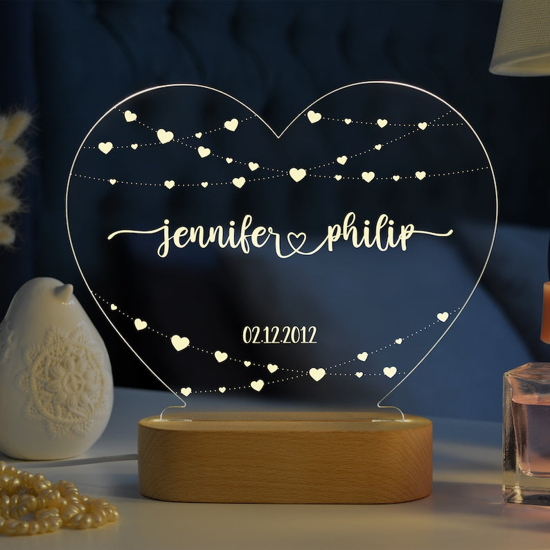 Personalized Night Light for Couples, Romantic Couple Gifts, Anniversary Gifts, Engagement Gifts, Custom Night Light, Couple Wedding Gift