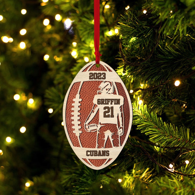 personalized Football Player Wood Christmas Ornament| Custom Name Number Football Player Art| Senior Football Keepsake| Football Lovers Gift