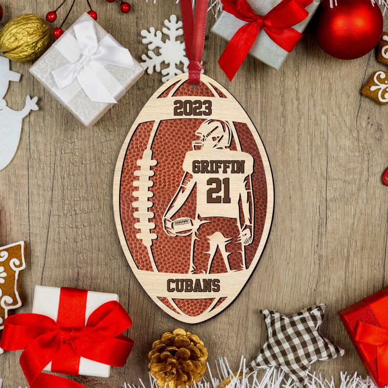 personalized Football Player Wood Christmas Ornament| Custom Name Number Football Player Art| Senior Football Keepsake| Football Lovers Gift
