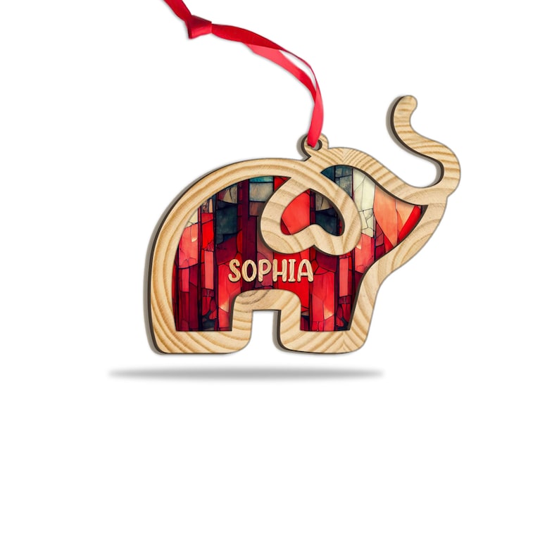 Personalized Elephant Layered Wood Ornament, Custom Elephant Christmas Tree Ornament, Elephant Christmas Home Decor, Gift for Elephant Lover