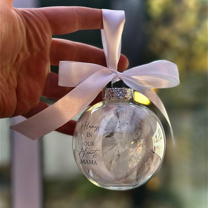 Floating Photo memorial Memory Bauble, Special Bauble, Personalised Bauble, Special Memory Bauble, Photo Bauble, Feathers, Memorial Gift