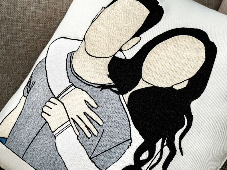 Portrait from Photo Embroidered Pillow, Custom Faceless Portrait Pillow, Couple Portrait Gift, Gift for Her, Gift for Him, Anniversary Gift