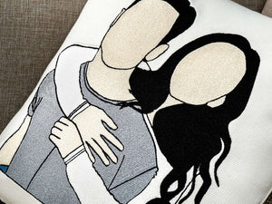 Portrait from Photo Embroidered Pillow, Custom Faceless Portrait Pillow, Couple Portrait Gift, Gift for Her, Gift for Him, Anniversary Gift