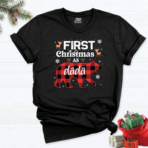 First Christmas as Dad Mom Baby Shirt, Personalized Bear First Christmas Family Shirts, Buffalo Plaid Bear Matching First Christmas Shirts