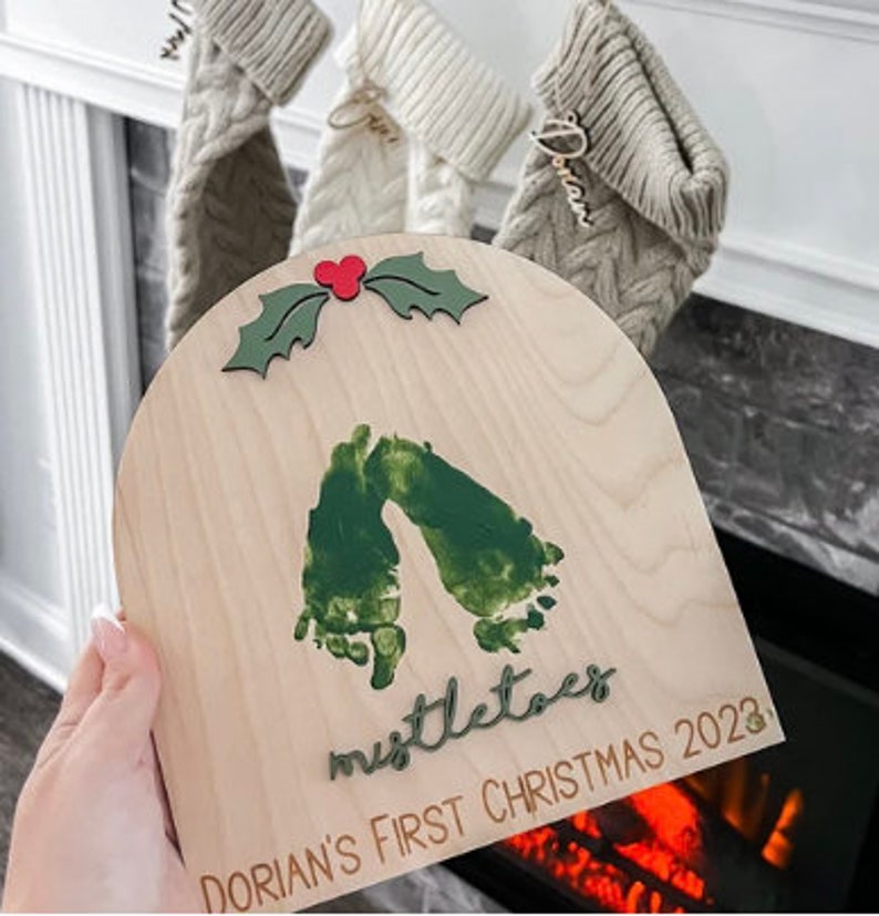 Mistletoes Baby Footprint Mistletoe Craft Baby's First Christmas Craft My First Christmas Activity Baby Footprint Decor Personalized Baby