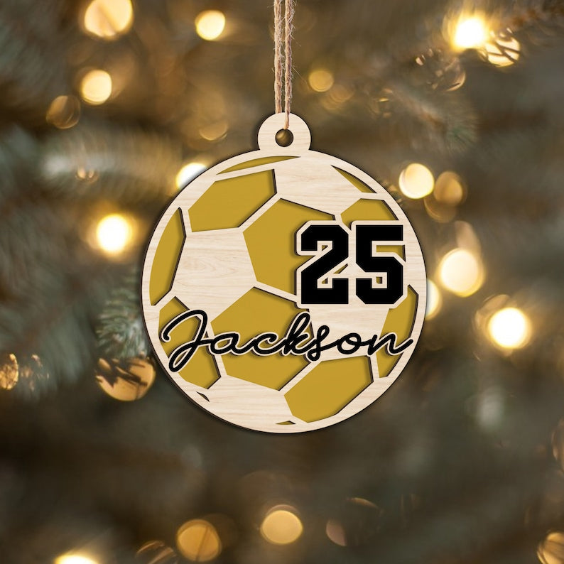 Personalized Soccer Layered Wood Ornament, Custom Soccer Player Christmas Tree Ornament, Soccer Christmas Home Decor, Gift for Soccer Lover