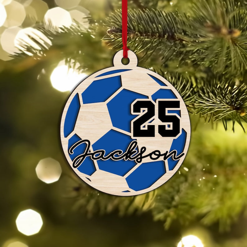 Personalized Soccer Layered Wood Ornament, Custom Soccer Player Christmas Tree Ornament, Soccer Christmas Home Decor, Gift for Soccer Lover
