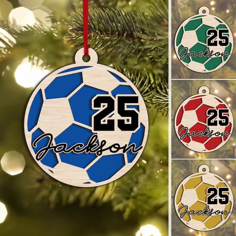 Personalized Soccer Layered Wood Ornament, Custom Soccer Player Christmas Tree Ornament, Soccer Christmas Home Decor, Gift for Soccer Lover