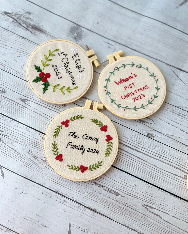 Hand Embroidered Baby's first Christmas Ornament, Custom Embroidered Hoop Ornament, Christmas Decor, Holiday Decor, Christmas Tree Decor.