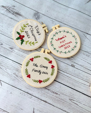 Hand Embroidered Baby's first Christmas Ornament, Custom Embroidered Hoop Ornament, Christmas Decor, Holiday Decor, Christmas Tree Decor.