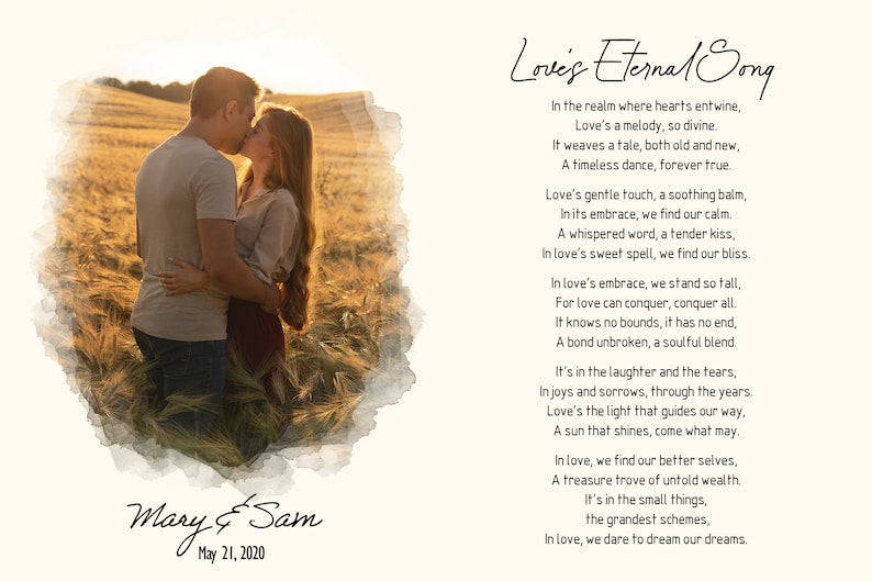Custom Canvas Print With Poem | Lyrics Wall Art With Custom Photo | Anniversary Gift