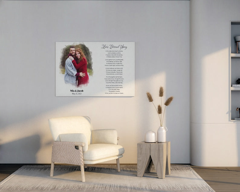 Custom Canvas Print With Poem | Lyrics Wall Art With Custom Photo | Anniversary Gift