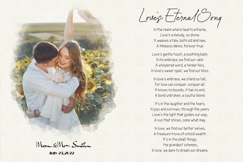 Custom Canvas Print With Poem | Lyrics Wall Art With Custom Photo | Anniversary Gift
