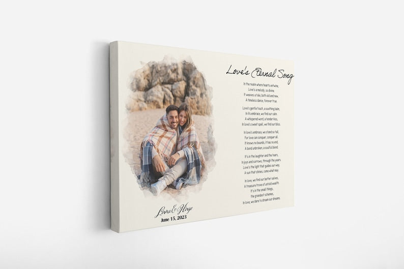 Custom Canvas Print With Poem | Lyrics Wall Art With Custom Photo | Anniversary Gift