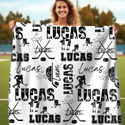Ice Hockey Boy Personalized Blanket, Custom Name Hockey Throw, Gift for Hockey Fan, Blanket For Hockey Player, Matching Sport Team Gift