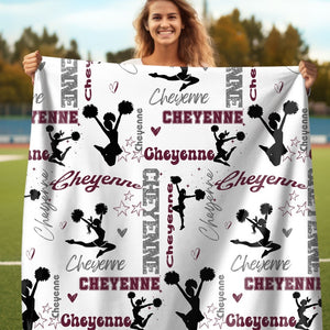 Cheerleader Personalized Blanket, Custom Girl Name Collage with Cheerleader Pattern, Personalized Gift for Cheerleader, Custom Cheer Team