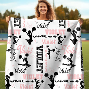 Cheerleader Personalized Blanket, Custom Girl Name Collage with Cheerleader Pattern, Personalized Gift for Cheerleader, Custom Cheer Team