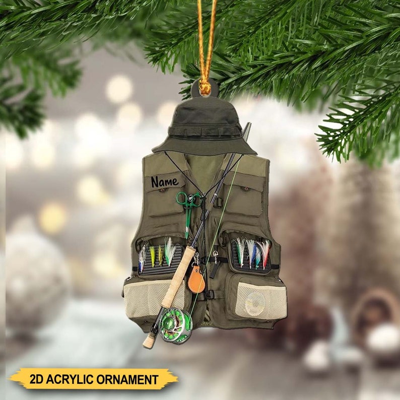 Fishing Vest Personalized Christmas Ornament For Xmas Tree Decor, Fishing Lovers Gifts, Xmas Gifts for Fisherman, Fishing Dad, Fishing Gift