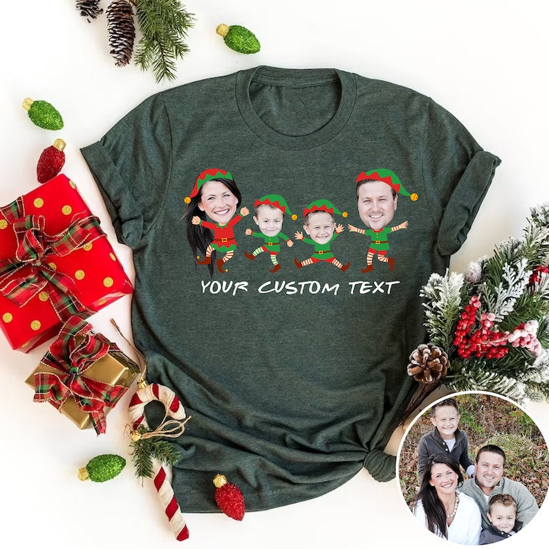 Personalized Photo Family Elf Shirts, Christmas Elf Family 2024 Shirt, Custom Christmas Shirt, Family Matching Shirt, Elf Family Gift