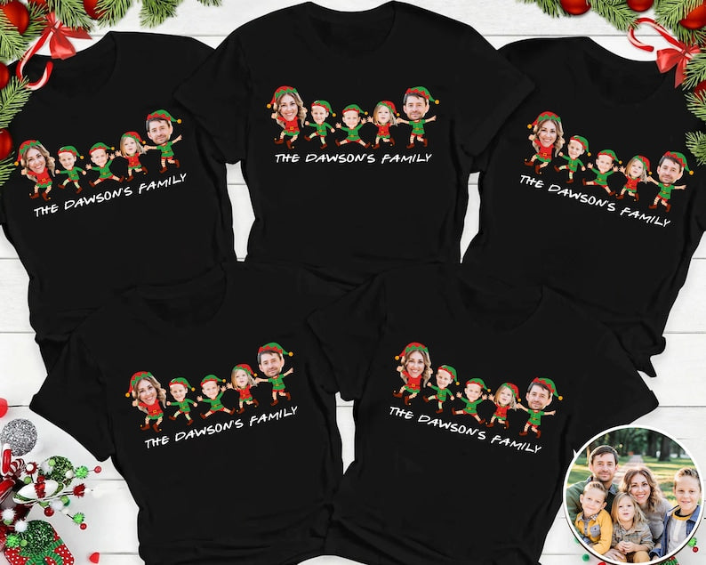 Personalized Photo Family Elf Shirts, Christmas Elf Family 2024 Shirt, Custom Christmas Shirt, Family Matching Shirt, Elf Family Gift