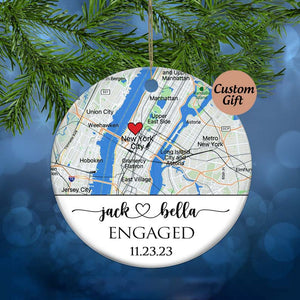 Engagement Ornament Gift, Map Ornament, Engagement Map, Personalized Engagement Gift for Couple, Engagement Ornament, Christmas Gift for her